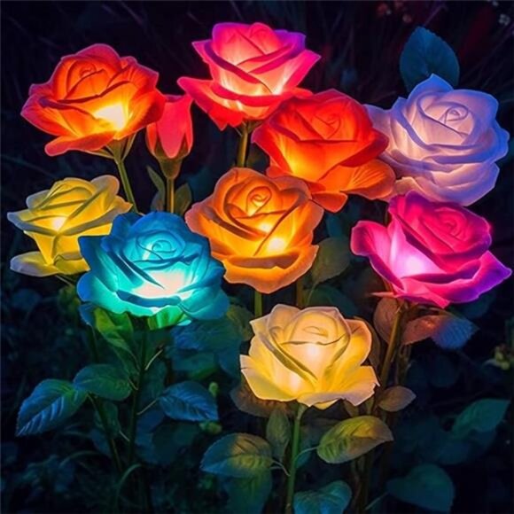 Solar Lights Outdoor 4 Pack Garden Yard Waterproof Color Changing Flower Decor - Picture 7 of 7